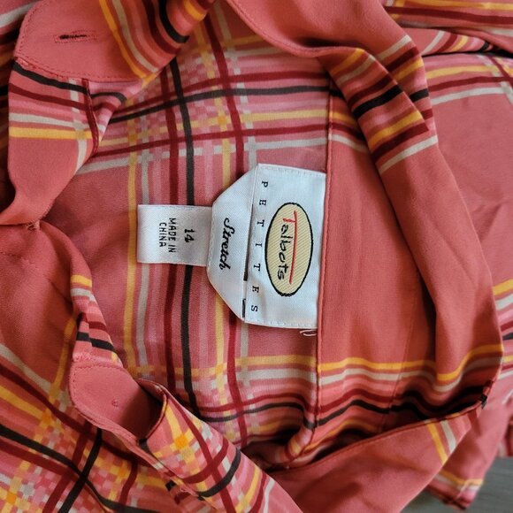 Talbots Petites Stretch Silk Plaid Button-Up Shirt Size 14 - Picture 4 of 5